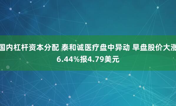 国内杠杆资本分配 泰和诚医疗盘中异动 早盘股价大涨6.44%报4.79美元