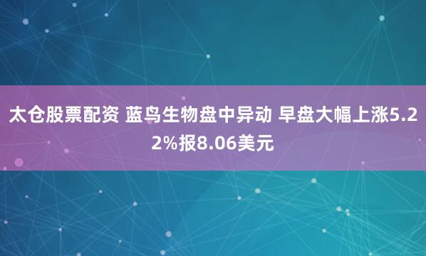 太仓股票配资 蓝鸟生物盘中异动 早盘大幅上涨5.22%报8.06美元